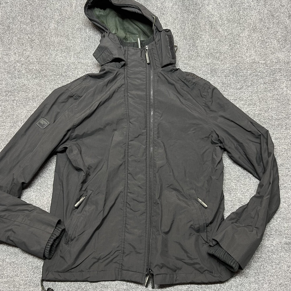 Superdry Jacket Mens XL Black Original Windcheater Hooded Full Zip Outdoor